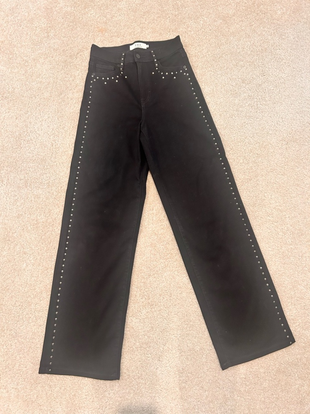 VICI Black Icon Studded Super Stretch High Rise Straight Leg Jeans